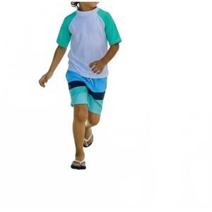 NEW SNAPPER ROCK boys short sleeve rashguard in white/mint